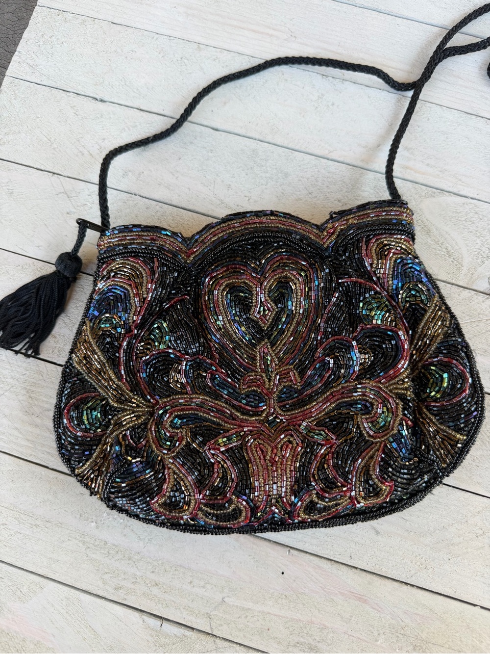 Vintage Ed B. Robinson Black Multi-Color Beaded Evening Bag 1940’s/50’s - Picture 4 of 13